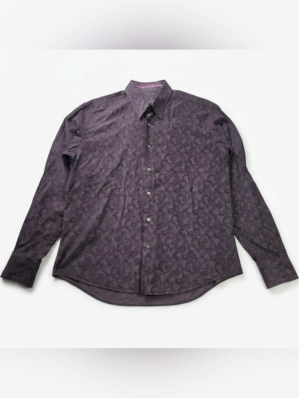 Ted Baker Men's Dark Purple Paisley Long Sleeve Button-Down Shirt (Size 6)